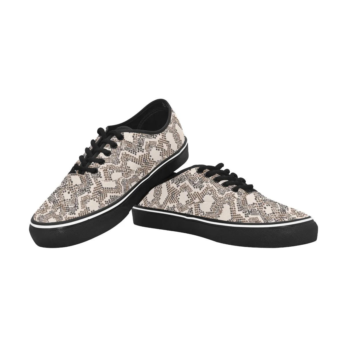 Women's Peach-Brown Snake Print Low Top Canvas Shoes