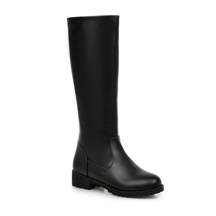 Women's Pu Leather Round Toe Platform Knee High Boots