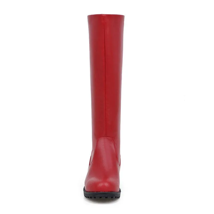 Women's Pu Leather Round Toe Platform Knee High Boots