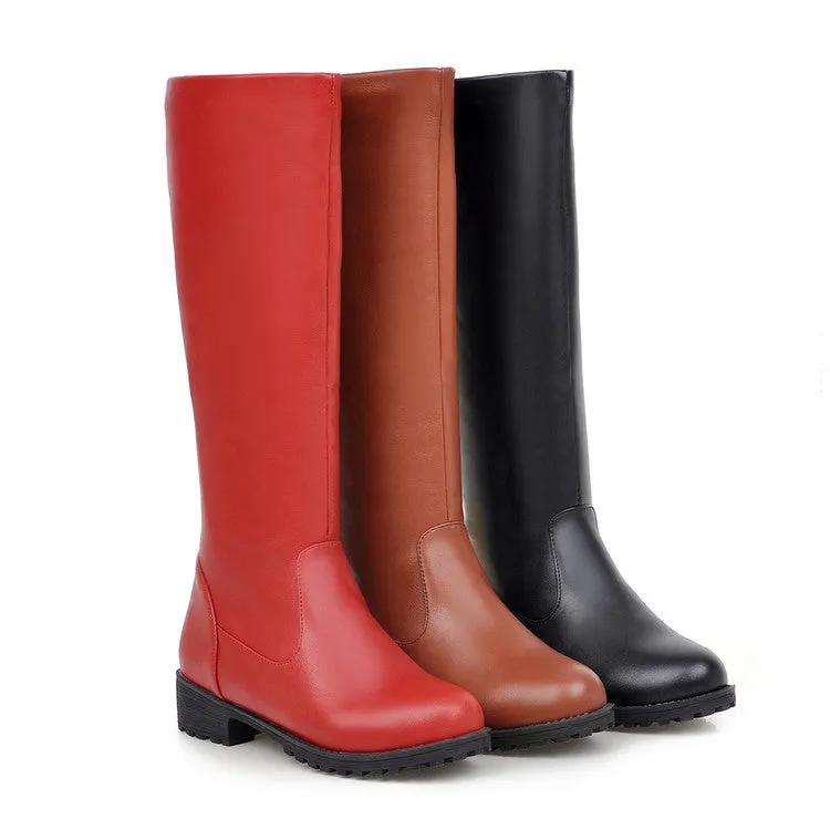 Women's Pu Leather Round Toe Platform Knee High Boots