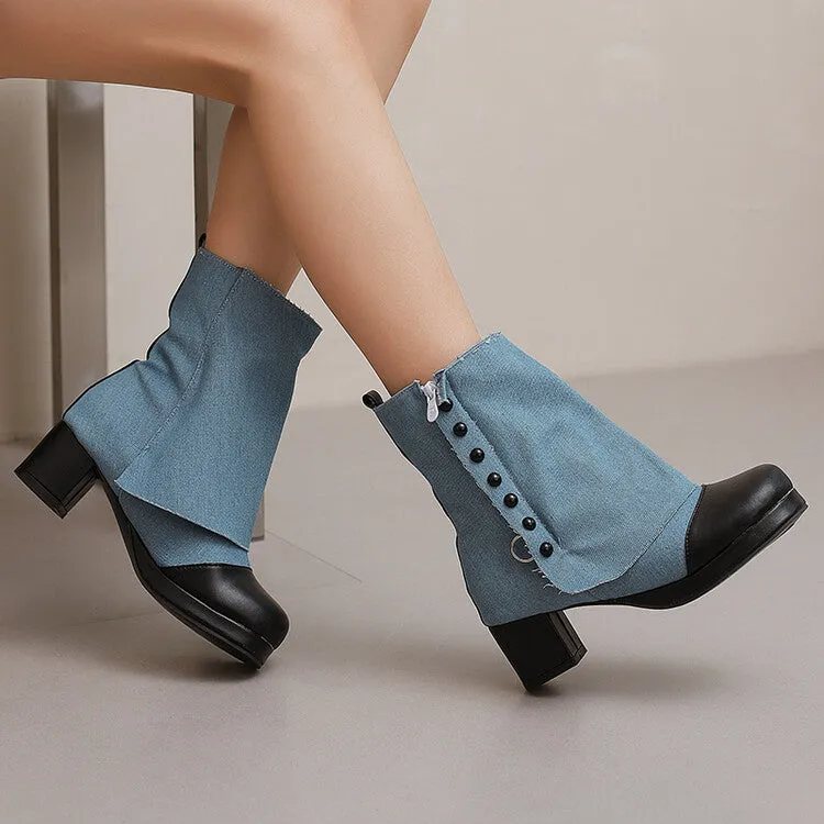 Women's Rivets Square Toe Block Heel Platform Ankle Boots