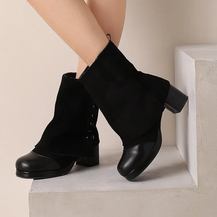 Women's Rivets Square Toe Block Heel Platform Ankle Boots