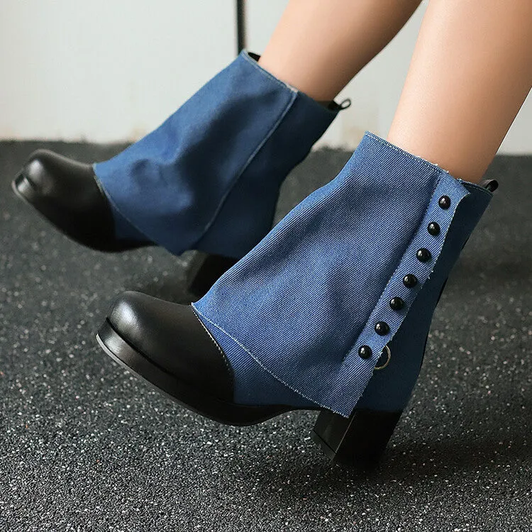 Women's Rivets Square Toe Block Heel Platform Ankle Boots