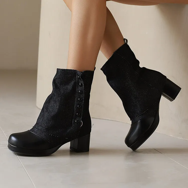 Women's Rivets Square Toe Block Heel Platform Ankle Boots