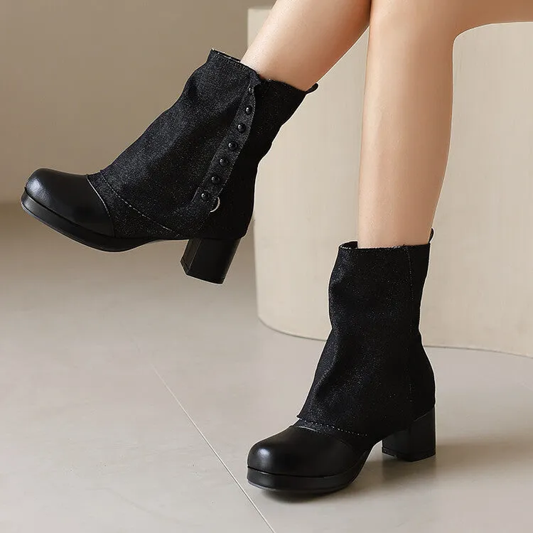 Women's Rivets Square Toe Block Heel Platform Ankle Boots