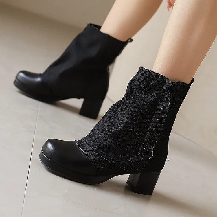 Women's Rivets Square Toe Block Heel Platform Ankle Boots