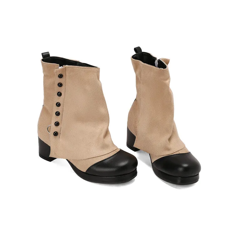 Women's Rivets Square Toe Block Heel Platform Ankle Boots