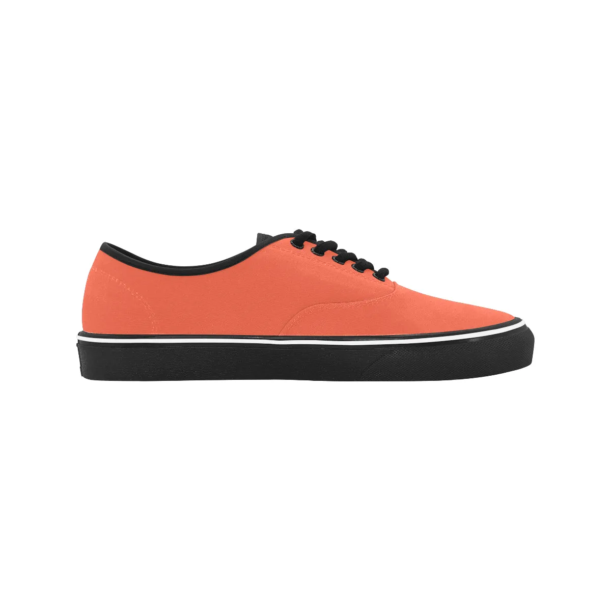 Women's Solid Orange Print Big Size Canvas Low Top Shoes (Black)