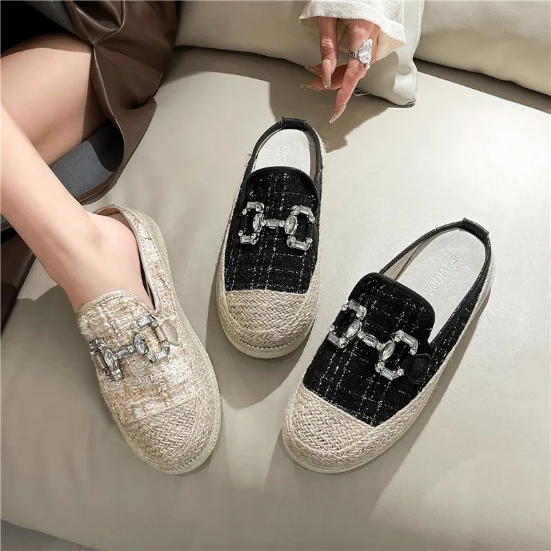 Women's Straw Detail Flat Slippers