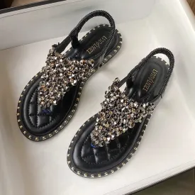 Women's Summer New Rhinestone Flats Roman Sandals