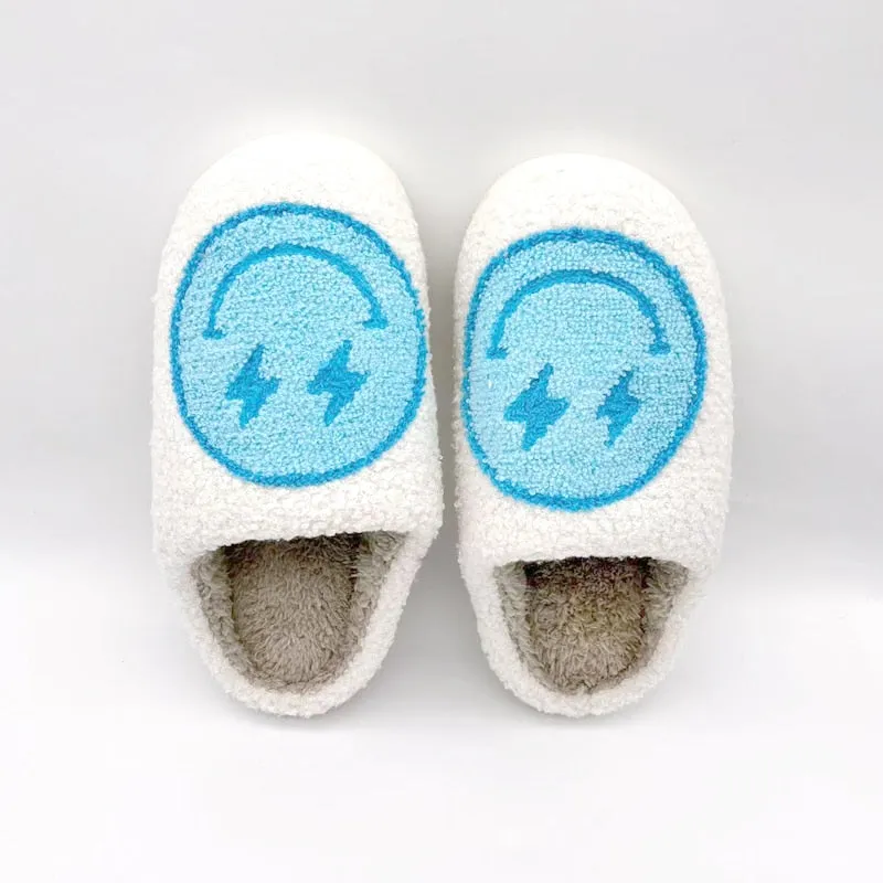 YvvCvv Smile Face Fluffy Fur Slippers Women Warm Plush Memory Foam Slide Slippers Home 2022 Winter Soft Indoor Shoes House