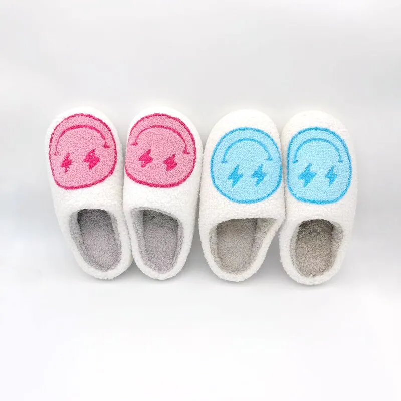 YvvCvv Smile Face Fluffy Fur Slippers Women Warm Plush Memory Foam Slide Slippers Home 2022 Winter Soft Indoor Shoes House